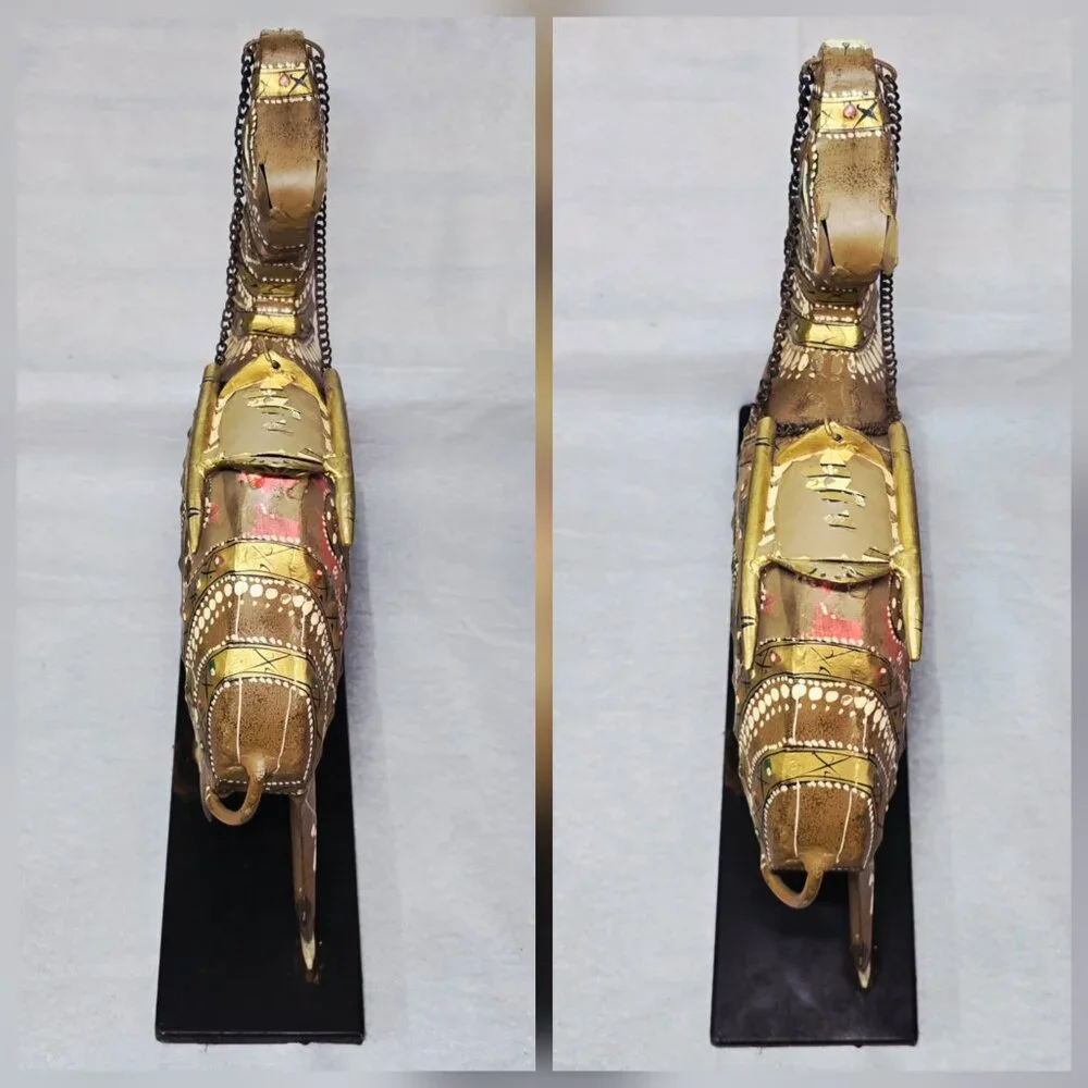 COMING SOON Hand Painted Metal Camel Sculpture Boho Global Bazaar Decor 16” L1/2